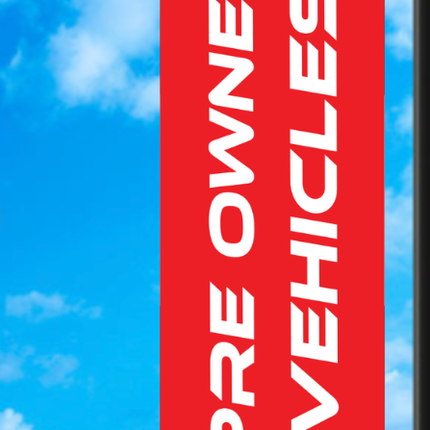 Vinyl Light Pole Banner - "Preowned Vehicles" - Black/White Letters